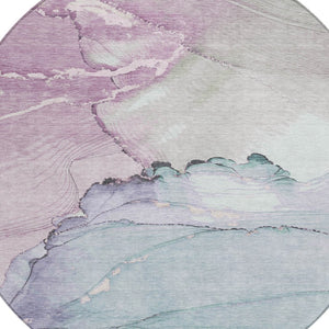 HomeRoots 8' Pale Aqua & Lavender Round Area Rug – Modern, Washable, Durable, Stain-Resistant for Indoor/Outdoor Use 620866