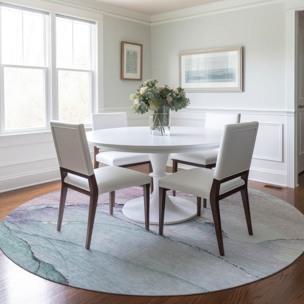HomeRoots 8' Pale Aqua & Lavender Round Area Rug – Modern, Washable, Durable, Stain-Resistant for Indoor/Outdoor Use 620866