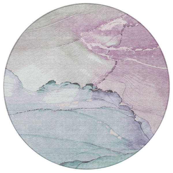 HomeRoots 8' Pale Aqua & Lavender Round Area Rug – Modern, Washable, Durable, Stain-Resistant for Indoor/Outdoor Use 620866