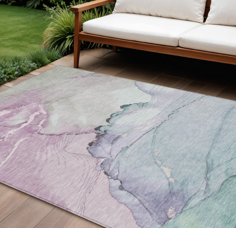 HomeRoots 10' Contemporary Pale Aqua & Lavender Abstract Washable Area Rug for Indoor & Outdoor Spaces 620869