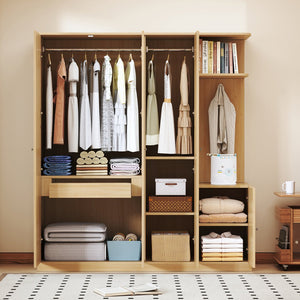 English Elm 4-Door Wardrobe with Full-Length Mirror, Dust-Proof Compartments, Shoe Door & Anti-Tip Safety Features Natural N820S00056N