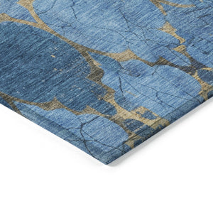 HomeRoots 10' Blue and Gold Damask Washable Area Rug - Elegant, Durable Design for Indoor and Outdoor Spaces 620875