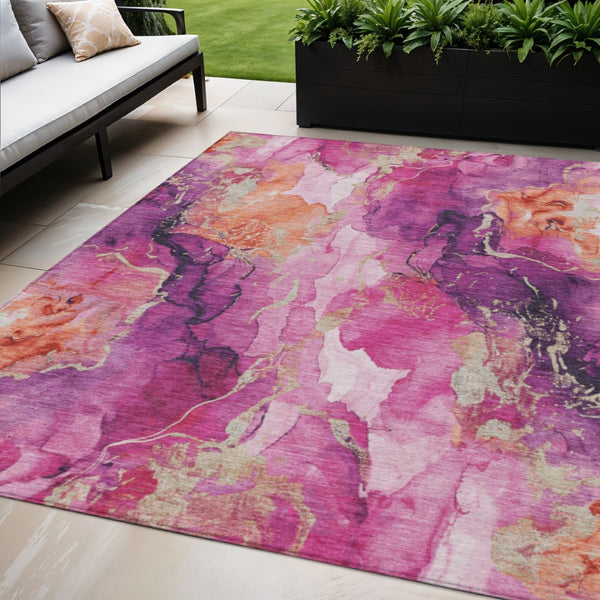 HomeRoots 5' X 8' Ruby Red and Purple Abstract Area Rug – Stylish, Washable, Durable for Indoor & Outdoor Spaces! 620895