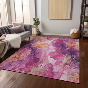 HomeRoots 5' X 8' Ruby Red and Purple Abstract Area Rug – Stylish, Washable, Durable for Indoor & Outdoor Spaces! 620895