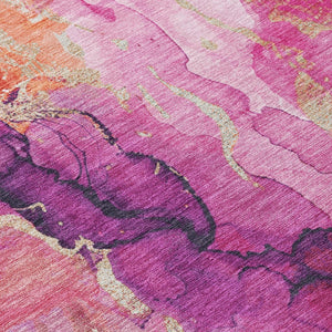 HomeRoots 8' Stunning Ruby Red & Purple Round Abstract Washable Area Rug for Indoor/Outdoor Spaces 620896