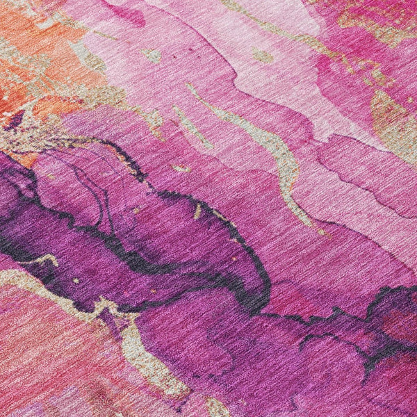 HomeRoots 8' Stunning Ruby Red & Purple Round Abstract Washable Area Rug for Indoor/Outdoor Spaces 620896