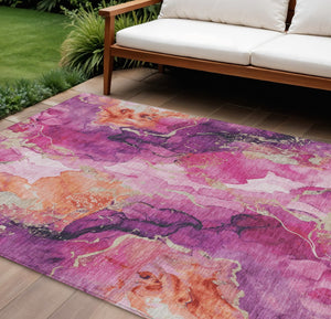 HomeRoots 9' Ruby Red & Purple Abstract Washable Area Rug - Durable, Stylish Indoor/Outdoor Solution for All Spaces 620898