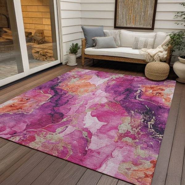 HomeRoots 9' Ruby Red & Purple Abstract Washable Area Rug - Durable, Stylish Indoor/Outdoor Solution for All Spaces 620898