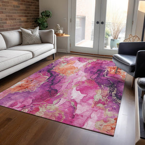 HomeRoots 9' Ruby Red & Purple Abstract Washable Area Rug - Durable, Stylish Indoor/Outdoor Solution for All Spaces 620898
