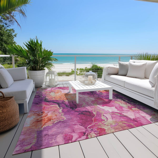 HomeRoots 9' Ruby Red & Purple Abstract Washable Area Rug - Durable, Stylish Indoor/Outdoor Solution for All Spaces 620898