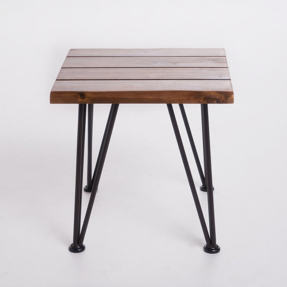 English Elm Zion Outdoor Acacia Wood Iron Side Table Rustic Industrial Patio Accent Piece 61003.00