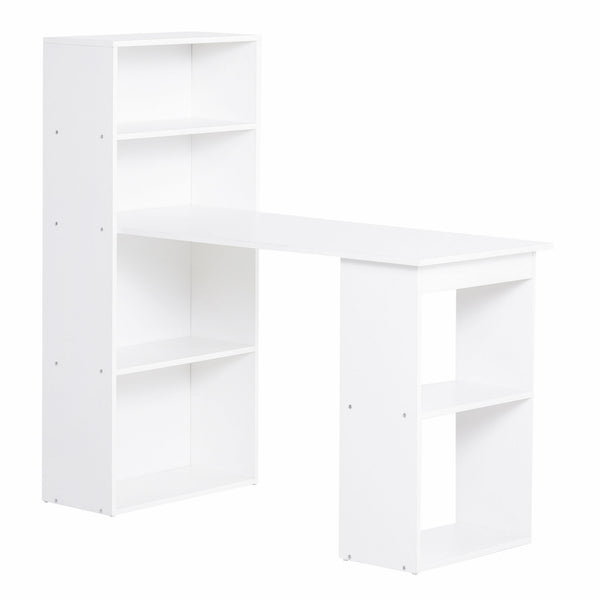 English Elm HOMCOM 47" Modern Home Office Desk with 6-Tier Shelves, Space-Saving Writing Table, White Finish W2225P174000