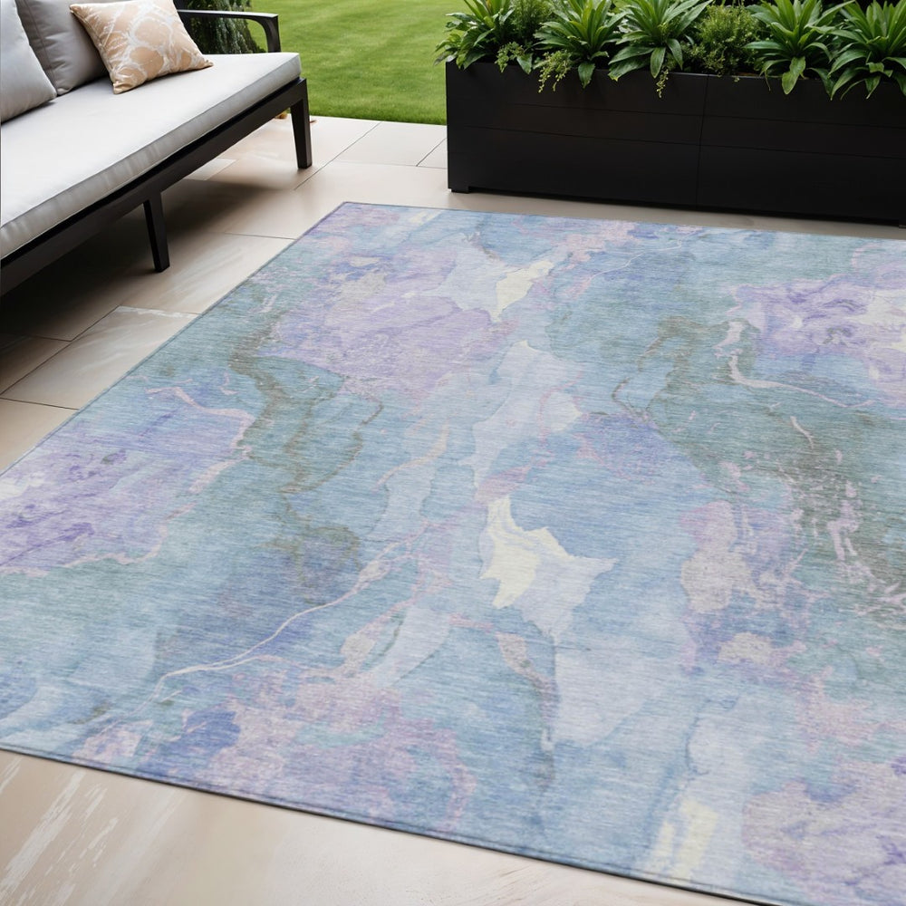 HomeRoots 5' X 8' Vibrant Lavender & Sky Blue Abstract Washable Area Rug for Indoor & Outdoor Spaces 620907