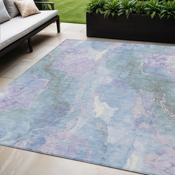 HomeRoots 5' X 8' Vibrant Lavender & Sky Blue Abstract Washable Area Rug for Indoor & Outdoor Spaces 620907