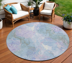 HomeRoots 8' Round Abstract Area Rug in Lavender & Sky Blue - Durable, Washable, Ideal for Indoor/Outdoor Use 620908