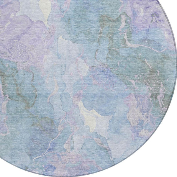 HomeRoots 8' Round Abstract Area Rug in Lavender & Sky Blue - Durable, Washable, Ideal for Indoor/Outdoor Use 620908