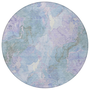 HomeRoots 8' Round Abstract Area Rug in Lavender & Sky Blue - Durable, Washable, Ideal for Indoor/Outdoor Use 620908
