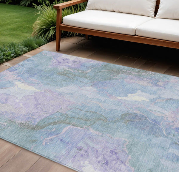 HomeRoots 9' Indoor Outdoor Area Rug in Lavender & Sky Blue - Durable, Washable, Abstract Design for Any Space 620910