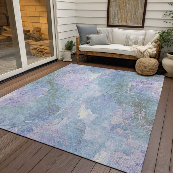 HomeRoots 9' Indoor Outdoor Area Rug in Lavender & Sky Blue - Durable, Washable, Abstract Design for Any Space 620910