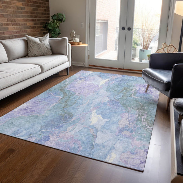 HomeRoots 9' Indoor Outdoor Area Rug in Lavender & Sky Blue - Durable, Washable, Abstract Design for Any Space 620910