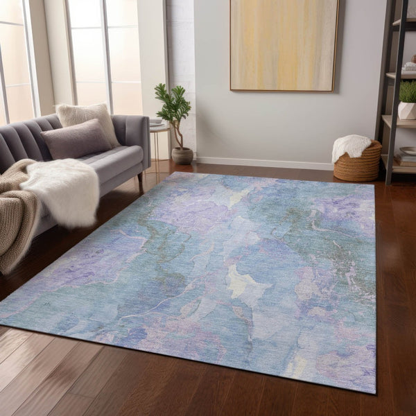 HomeRoots 9' Indoor Outdoor Area Rug in Lavender & Sky Blue - Durable, Washable, Abstract Design for Any Space 620910