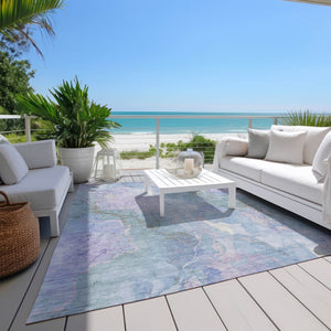 HomeRoots 9' Indoor Outdoor Area Rug in Lavender & Sky Blue - Durable, Washable, Abstract Design for Any Space 620910