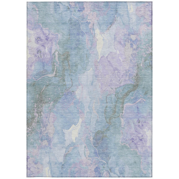 HomeRoots 10' X 14' Abstract Washable Indoor Outdoor Area Rug in Lavender & Sky Blue - Modern, Durable Design 620911