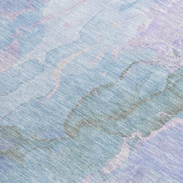 HomeRoots 10' X 14' Abstract Washable Indoor Outdoor Area Rug in Lavender & Sky Blue - Modern, Durable Design 620911