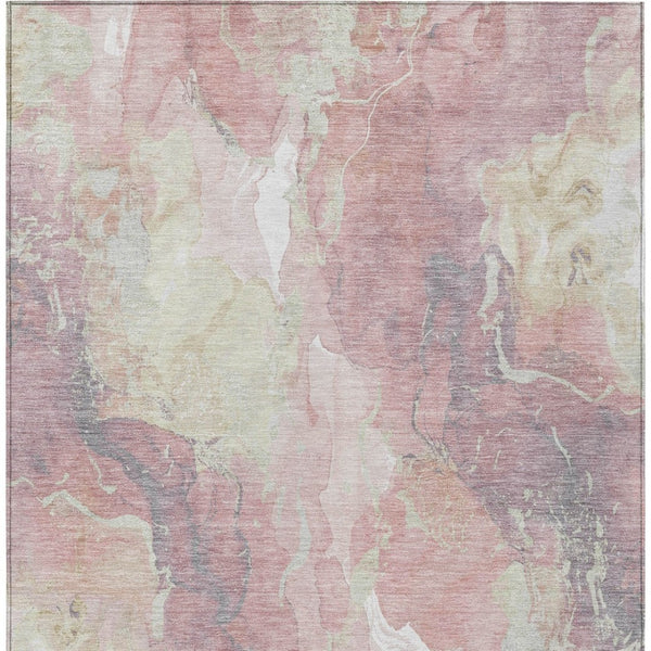 HomeRoots 5' Pink and Beige Abstract Washable Area Rug - Stylish Indoor/Outdoor Design for Easy Care & Durability 620919