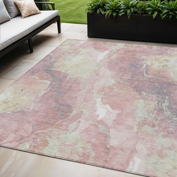 HomeRoots 5' Pink and Beige Abstract Washable Area Rug - Stylish Indoor/Outdoor Design for Easy Care & Durability 620919