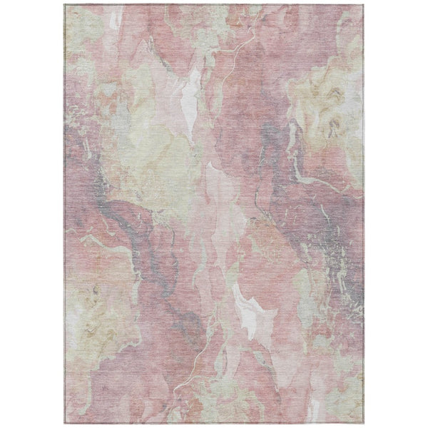 HomeRoots 5' Pink and Beige Abstract Washable Area Rug - Stylish Indoor/Outdoor Design for Easy Care & Durability 620919