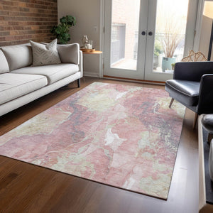 HomeRoots 5' Pink and Beige Abstract Washable Area Rug - Stylish Indoor/Outdoor Design for Easy Care & Durability 620919