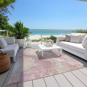 HomeRoots 5' Pink and Beige Abstract Washable Area Rug - Stylish Indoor/Outdoor Design for Easy Care & Durability 620919
