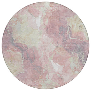 HomeRoots 8' Pink And Beige Round Abstract Area Rug - Stylish, Washable, Indoor/Outdoor, Durable Design for Homes 620920
