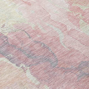 HomeRoots 8' Pink And Beige Round Abstract Area Rug - Stylish, Washable, Indoor/Outdoor, Durable Design for Homes 620920