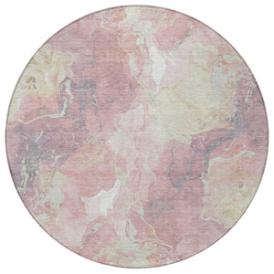 HomeRoots 8' Pink And Beige Round Abstract Area Rug - Stylish, Washable, Indoor/Outdoor, Durable Design for Homes 620920