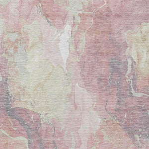HomeRoots 9' X 12' Washable Pink and Beige Abstract Area Rug - Durable, Stylish, Ideal for Indoor/Outdoor Use 620922