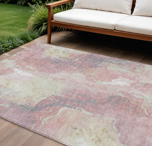 HomeRoots 10' Modern Pink and Beige Abstract Washable Area Rug - Versatile Indoor/Outdoor Design for Any Space 620923