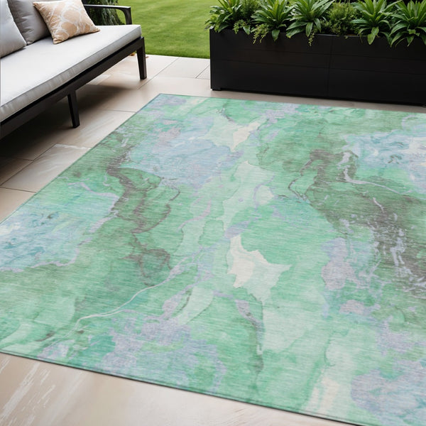 HomeRoots 5' Aqua & Mint Green Abstract Washable Area Rug – Durable, Versatile for Indoor & Outdoor Spaces 620925