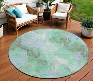 HomeRoots 8' Pale Aqua & Mint Green Round Abstract Rug – Washable, Stylish Indoor/Outdoor Accent for Any Space 620926