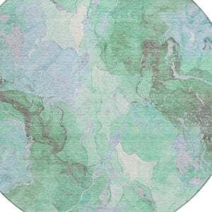 HomeRoots 8' Pale Aqua & Mint Green Round Abstract Rug – Washable, Stylish Indoor/Outdoor Accent for Any Space 620926