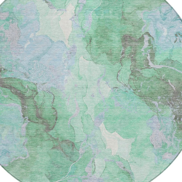 HomeRoots 8' Pale Aqua & Mint Green Round Abstract Rug – Washable, Stylish Indoor/Outdoor Accent for Any Space 620926