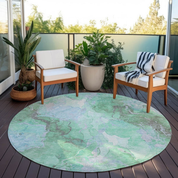 HomeRoots 8' Pale Aqua & Mint Green Round Abstract Rug – Washable, Stylish Indoor/Outdoor Accent for Any Space 620926