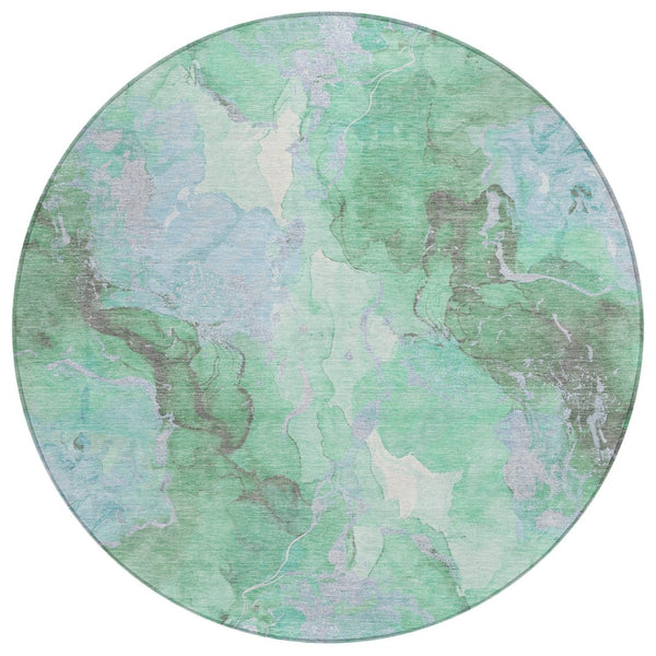 HomeRoots 8' Pale Aqua & Mint Green Round Abstract Rug – Washable, Stylish Indoor/Outdoor Accent for Any Space 620926