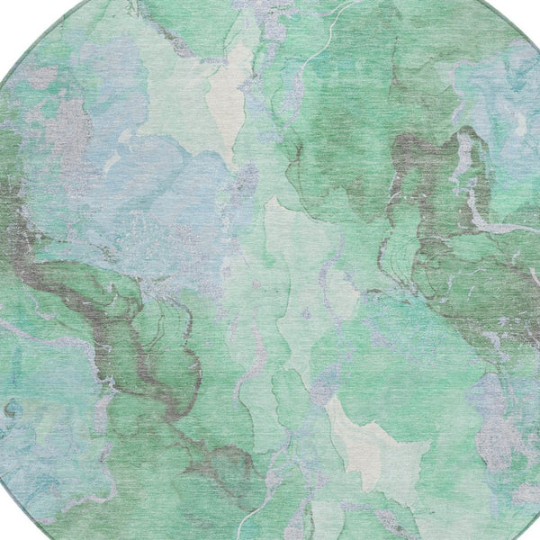 HomeRoots 8' Pale Aqua & Mint Green Round Abstract Rug – Washable, Stylish Indoor/Outdoor Accent for Any Space 620926