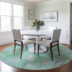 HomeRoots 8' Pale Aqua & Mint Green Round Abstract Rug – Washable, Stylish Indoor/Outdoor Accent for Any Space 620926
