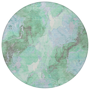 HomeRoots 8' Pale Aqua & Mint Green Round Abstract Rug – Washable, Stylish Indoor/Outdoor Accent for Any Space 620926