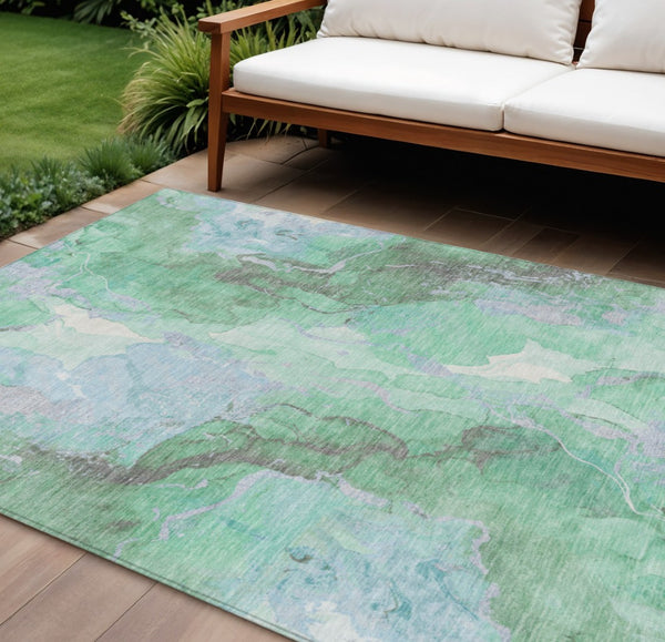 HomeRoots 10' Modern Abstract Aqua & Mint Green Washable Area Rug - Indoor/Outdoor Durability & Style 620929