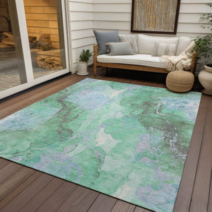 HomeRoots 10' Modern Abstract Aqua & Mint Green Washable Area Rug - Indoor/Outdoor Durability & Style 620929