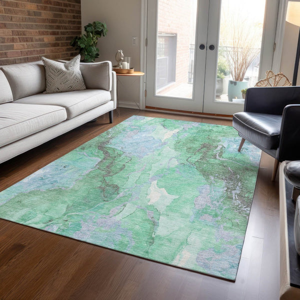 HomeRoots 10' Modern Abstract Aqua & Mint Green Washable Area Rug - Indoor/Outdoor Durability & Style 620929